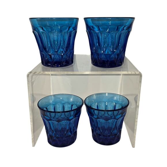 4 Vintage Noritake Perspective Blue Double Old-Fashioned Glasses‎ EUC - Picture 1 of 6